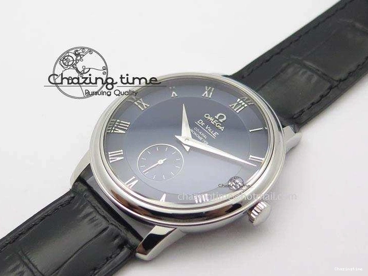 0311 De Ville MK 1:1 Best Edition SS Blue Dial On Black Leather Asian Seagull T1701 (Sec@6) Casual 8242